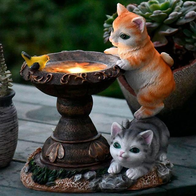 おすすめ かわいい2匹の猫 ガーデンライト ソーラーLEDライト 屋外