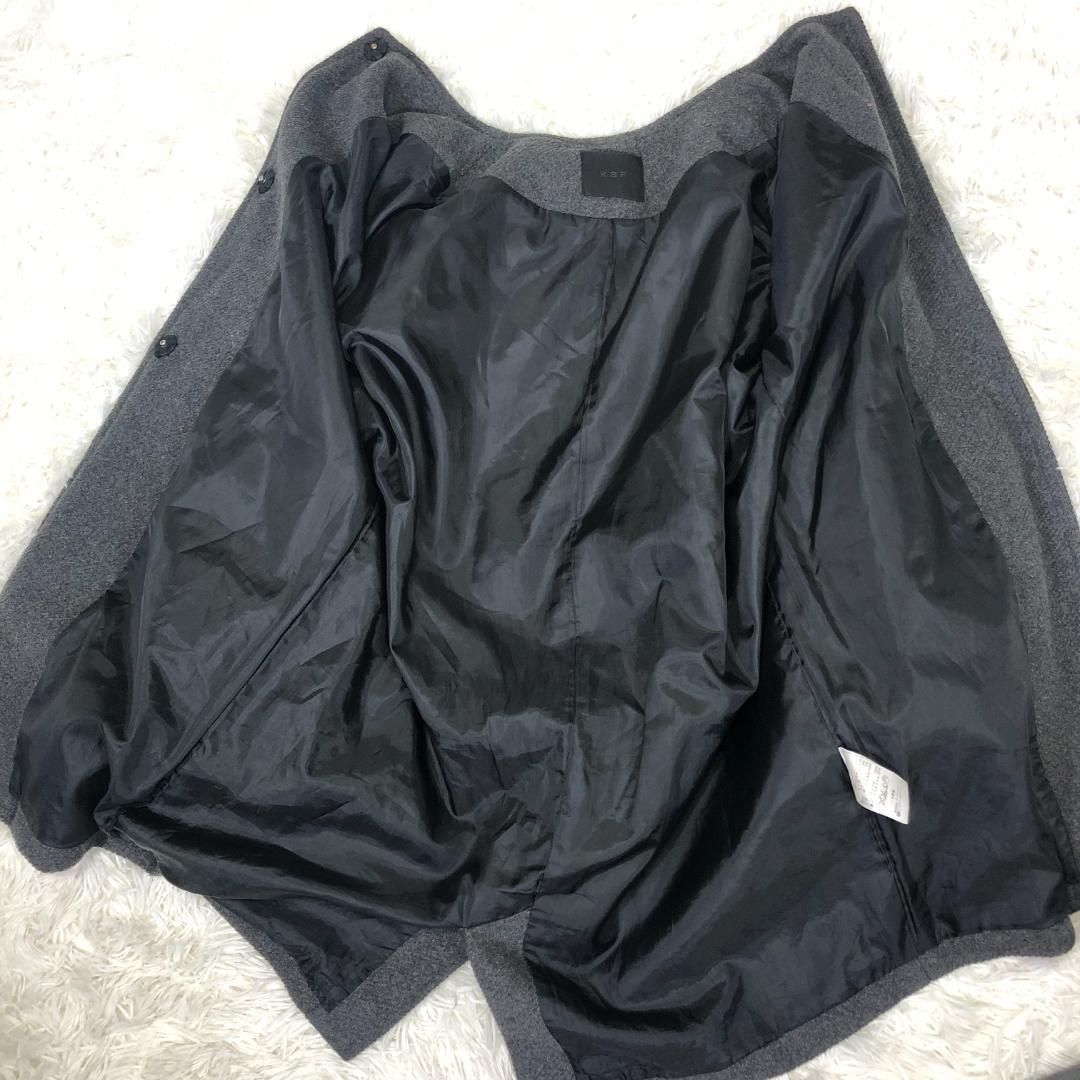 【美品】KBF ウール ノーカラー コクーンコート ONE M グレー 美品】KBF ウール ノーカラー コクーンコート ONE M グレー