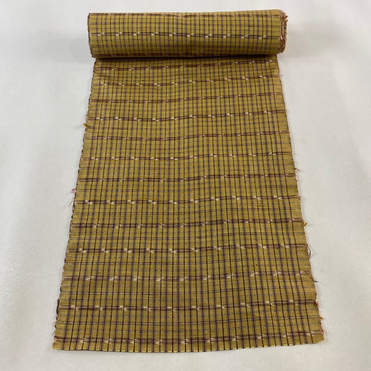 反物 逸品 紬 縞 格子 山吹茶色 正絹 【中古】 - メルカリ 