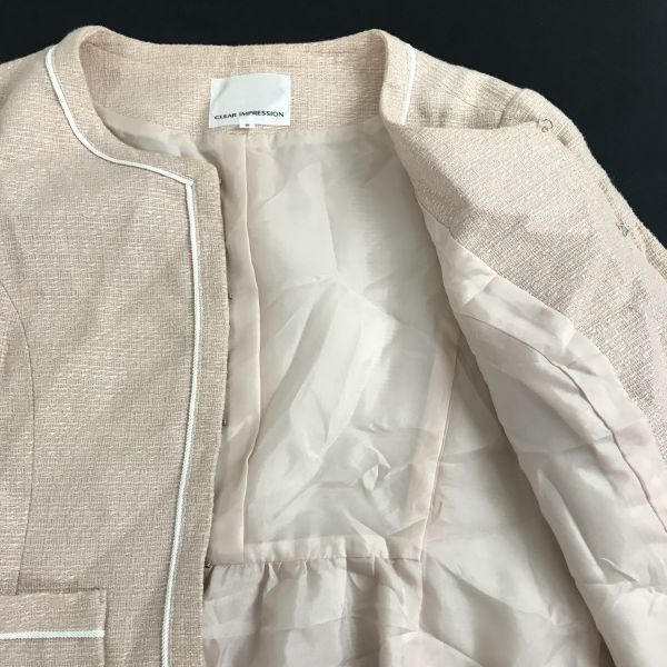 日本製★クリアインプレッション/CLEAR IMPRESSION★ツイード/ノーカラー/スカートスーツ【2/上下M/ピンク】Jackets/skirt/Set up/Made in Japan◆cBH814 日本製☆クリアインプレッション/CLEAR IMPRESSION☆ツイード/ノー