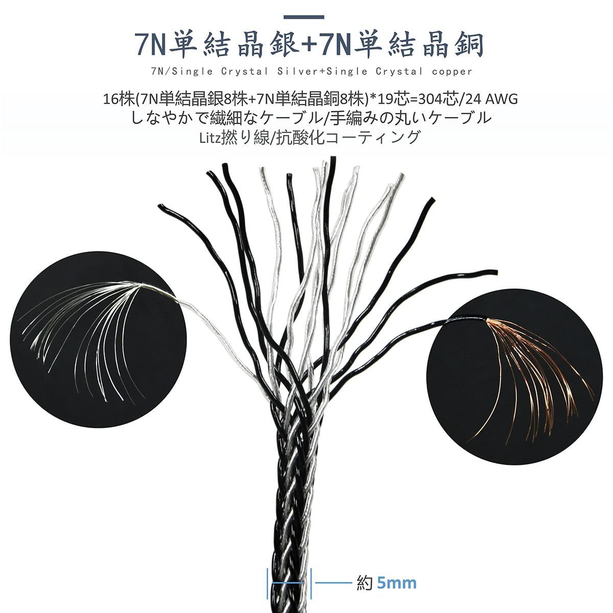 GUCraftsman 16株 7N単結晶銅+7N単結晶銀混合編組ヘッドホン