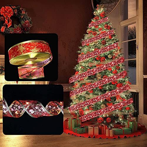 10m_レッド クリスマスイルミネーションライト電池式Lhyxuuk Christmas Ribbon Lights クリスマスリボン 5M 50LED /10M 100LED オーナメント クリスマスツリー 飾り 雰囲気 ロマンチック プレゼント クリス