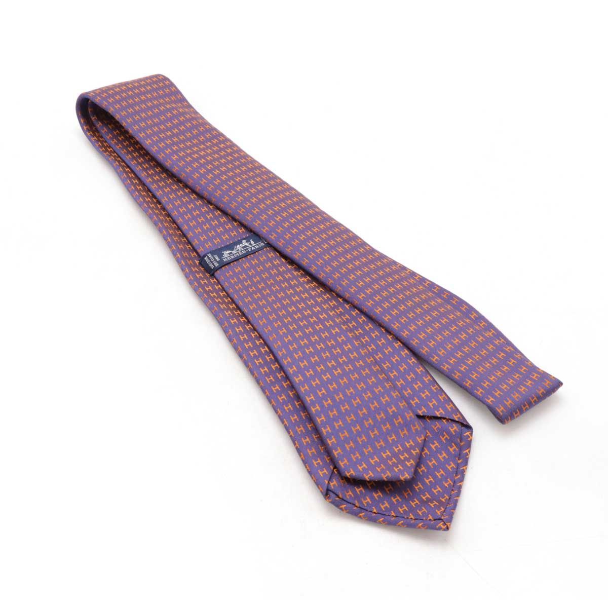 HERMES エルメス H織りタイ【ファソネ H】ヴィオレパープル オレンジ