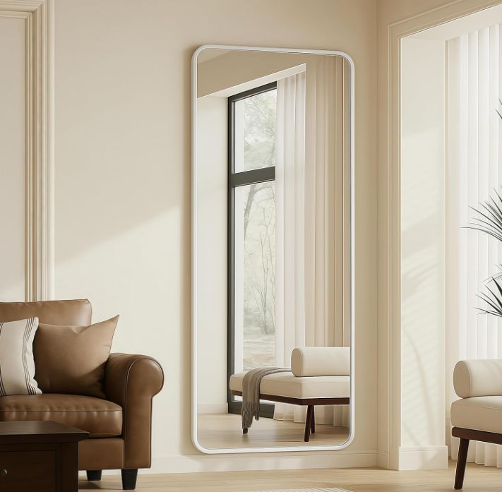 在庫あり 全身鏡 姿見 大型 80 160 ホワイト 軽量3kg 壁掛け＆スタンド対応 折りたたみ可 飛散防止