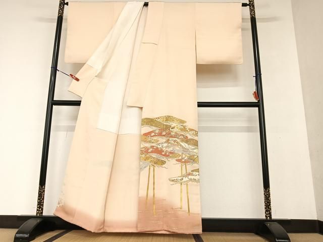 平和屋本店○銀座きしや 色留袖 駒刺繍 花松文 暈し染め 金彩 たとう紙