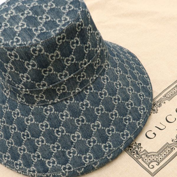 新品タグ付✨グッチ GG柄 エコウォッシュデニム ブリムハット 631958 L GUCCI(グッチ) / エコウォッシュデニム/ブリムハット/631958/GG