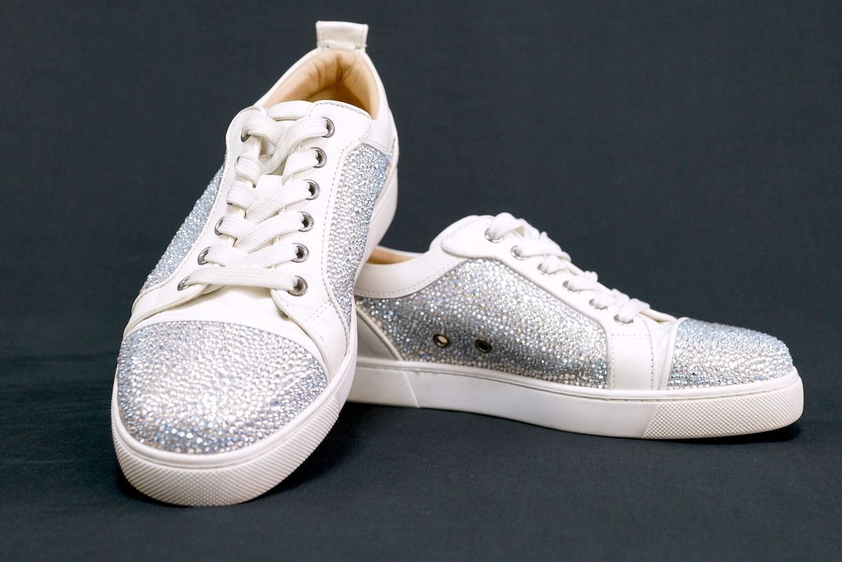 Christian Louboutin クリスチャン ルブタン Louis Junior Strass ルイス ジュニア ストラス ローカット スニーカー ホワイト 37サイズ 約24cm 3190718W224