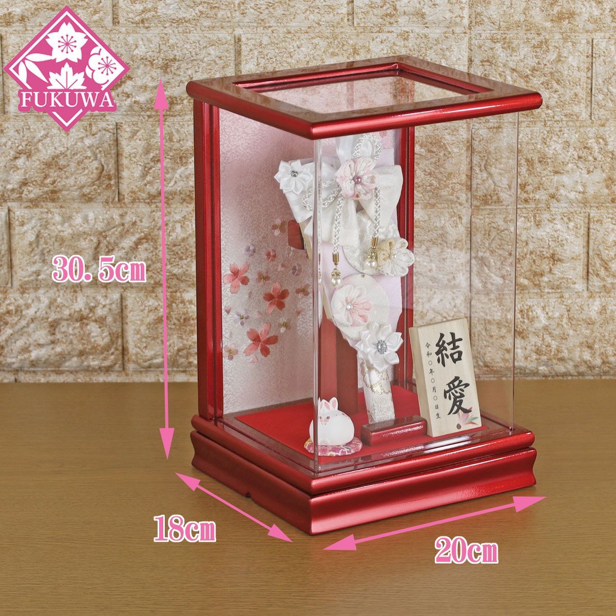 羽子板 初正月 ケース入り ７号 摘み細工 髪飾り付き つまみ細工 羽子板飾り ホワイト ここな 赤 アクリルケース 入り FUKUR8-138E ちりめん細工 コンパクト かわいい インテリア おしゃれ 花羽子板 ミニサイズ お祝い