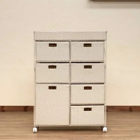 アジアン ランドリー ラタン調 チェスト 4段ワイド BR/IV/CM/GY