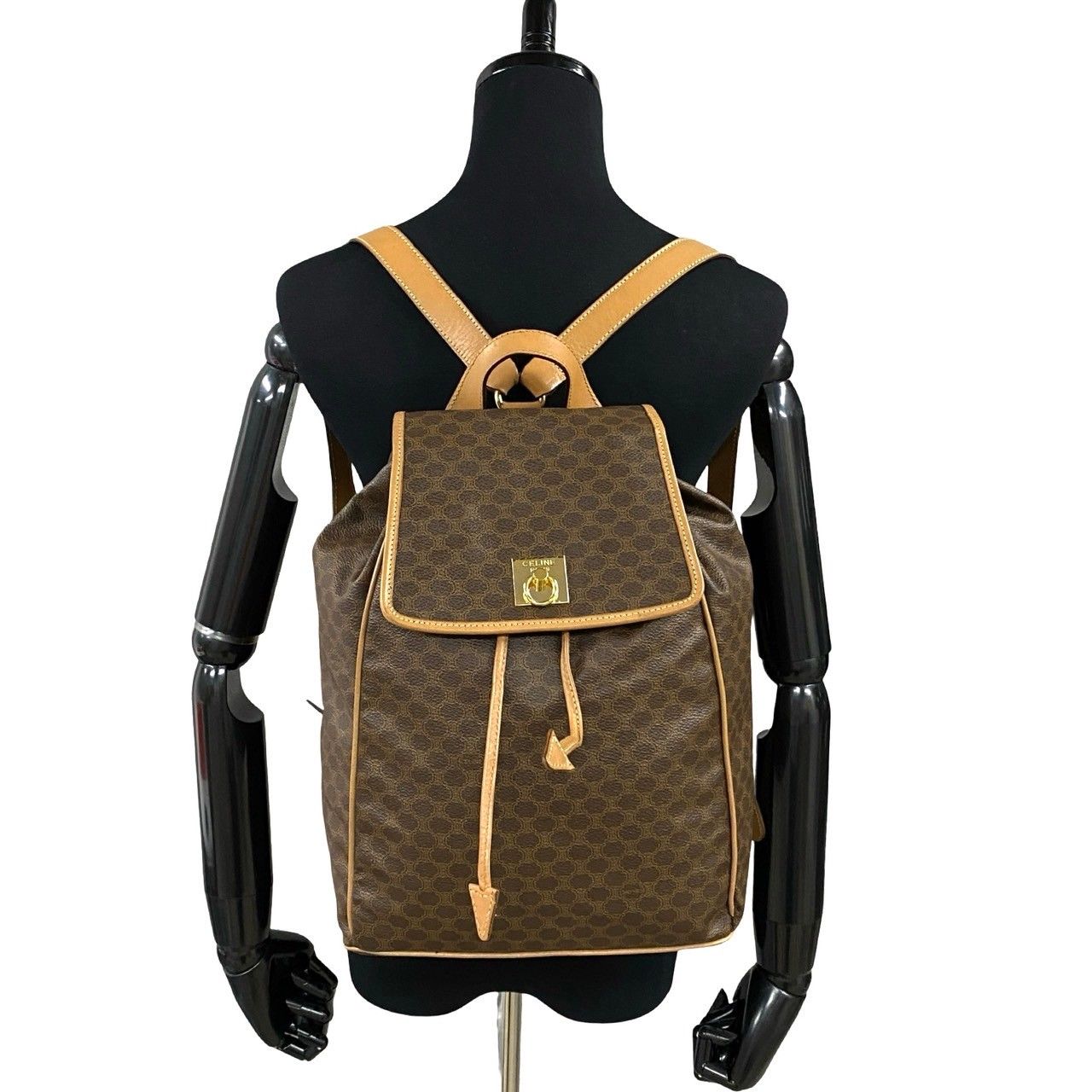 CELINE/セリーヌ マカダム ブラゾン トリオンフ リュック k_151 良品 CELINE セリーヌ マカダム 金金具 PVC リュック トリオンフ