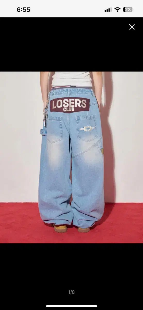 ルーザークラブ バッグ パッチ ワイド デニムパンツ ライトブルー