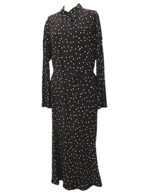 ジルサンダープラス JIL SANDER＋ ドット柄 長袖 ワンピース ロング丈 38 茶系 ダークブラウン カシュクール インナー付き