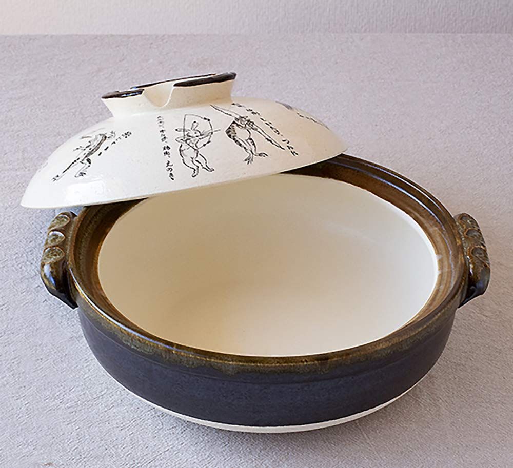 佐治陶器 萬古焼 土鍋 9号 鳥獣戯画 日本製 24-804 ホワイト 3200ml