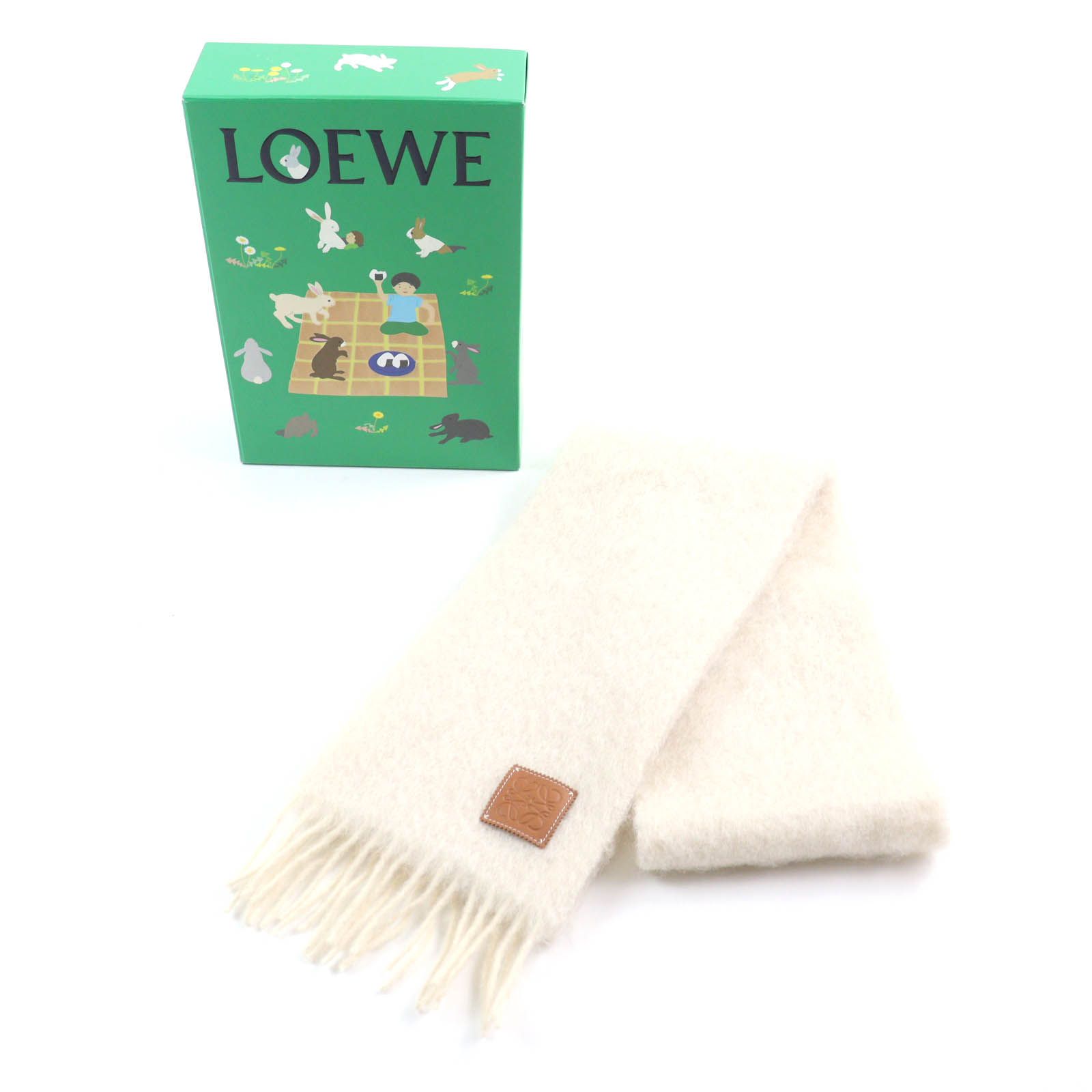 未使用品☆LOEWE ロエベ F655254X01 スカーフ モヘア ウール レザー 