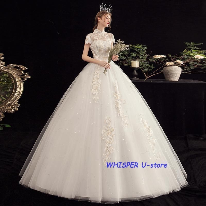 ウエディングドレスaライン白 袖ありレースウェディングドレス花嫁結婚式パーティードレス二次会ブライダルロングドレスイブニングドレ