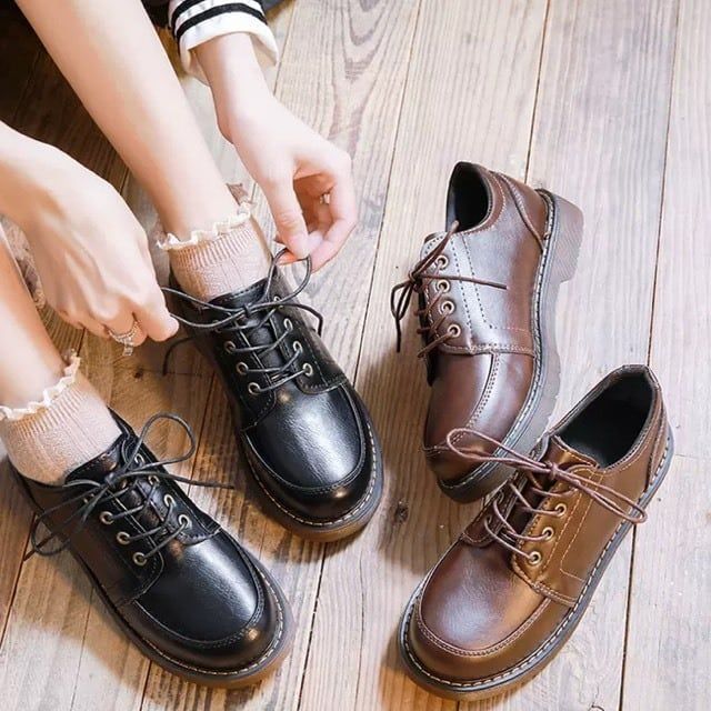 新品】レトロガーリー♡レースアップシューズ ローファー 革靴 
