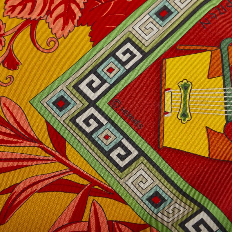 ヴィンテージ HERMES スカーフ カレ90 神々の音楽 美品 エルメス カレ90 MUSIQUE DES DIEUX 神々の音楽 グリーン マルチカラー