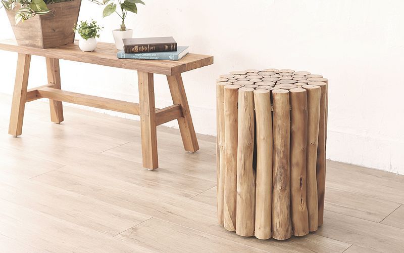チーク無垢材 スツールCONE 椅子 イス ナチュラル ベンチ 丸太 無垢材スツール 手作り家具 花台 ハンドメイド