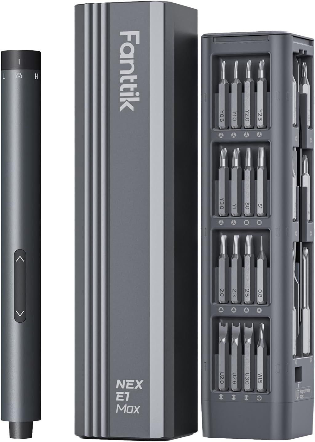Fanttik E1 Max 電動精密ドライバー 50in1 精密ドライバーセット 3段階トルク 最大3N.m ペン型 ポップアップ ケース USB-C 充電式 5|32インチ 正逆転 LEDライト スマホ メガネ カメラ 時計 DIY 修理ツールセット