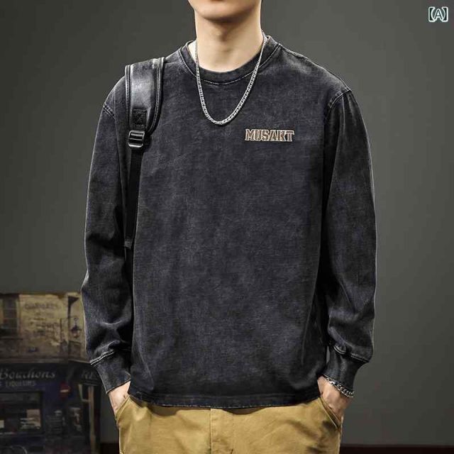 [4XL]メンズ ファッション 服 オシャレ シンプル 大人 かっこいい 大きいサイズ ストリート 紳士服 秋 ヘビー コットン 長袖 T シャツ アメリカン オールド ウォッシュ ゆったり スウェット