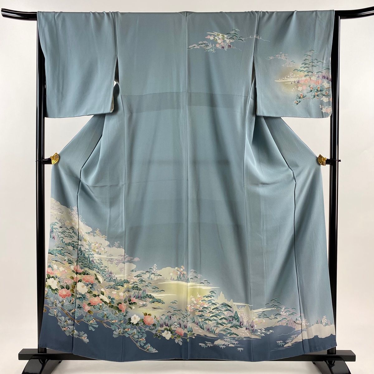 訪問着 美品 逸品 落款 牡丹 花鳥 染め分け ぼかし ピンク 袷 身丈