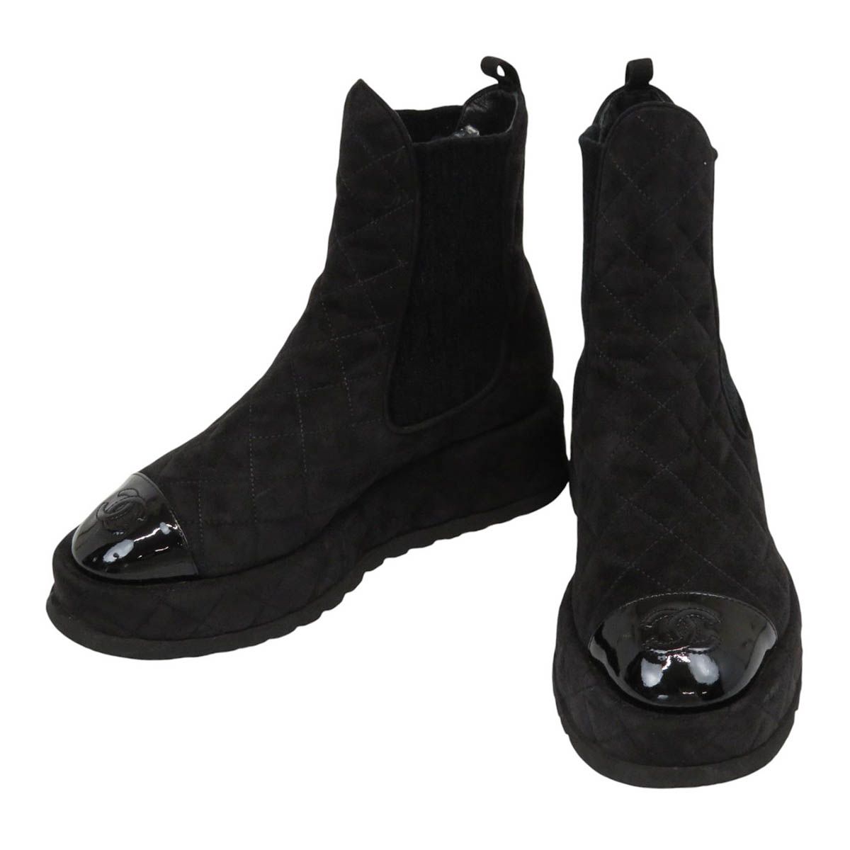 シャネル ココマーク マトラッセ サイドゴア ショートブーツ G45190 レディース ブラック CHANEL アパレル 小物