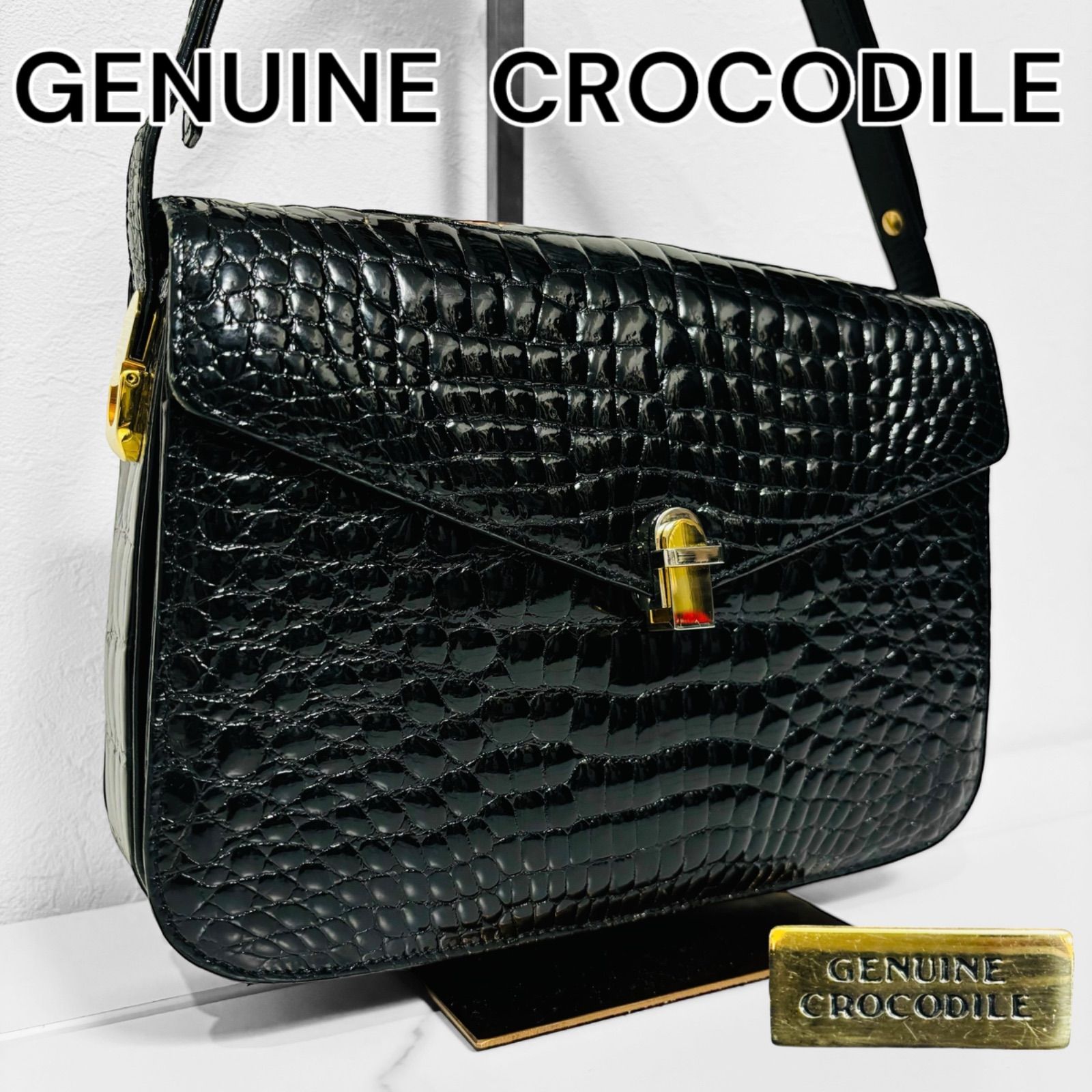 クロコダイル CROCODILE ハンドバッグ ショルダー 2way フォーマル レザー バッグ シャイニーグクロコ ワニ革 カバン 鞄 ゴールド  金具 - メルカリ