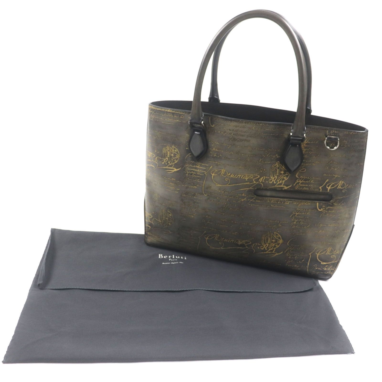 BERLUTI ベルルッティ トゥジュール スクリットレザー カリグラフィ ゴールデンパティーヌ トートバッグ グレー系 保存袋付き イタリア製 メンズ