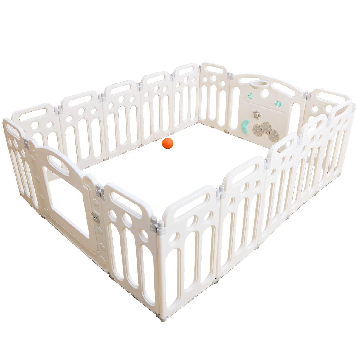 BabyGoo 遊べて楽しい 窓付き ベビーサークル 誤飲防止設計 リニューアル版 折畳み 180*145 ベビーゲート ベビーフェンス 滑り止め付 広めの隙間で安心設計 扉付き 設置簡単 工具不要 安全検査済み｜書付 ベビーサークル