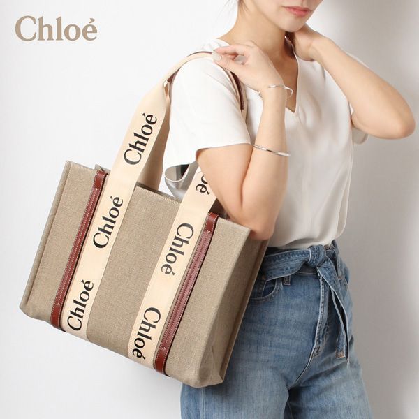 24春夏新作 クロエ Chloe  WOODY ミディアム トートバッグ【90U WHITE BROWN】 CHC22AS383I26  90U/【2024SS】l-bag