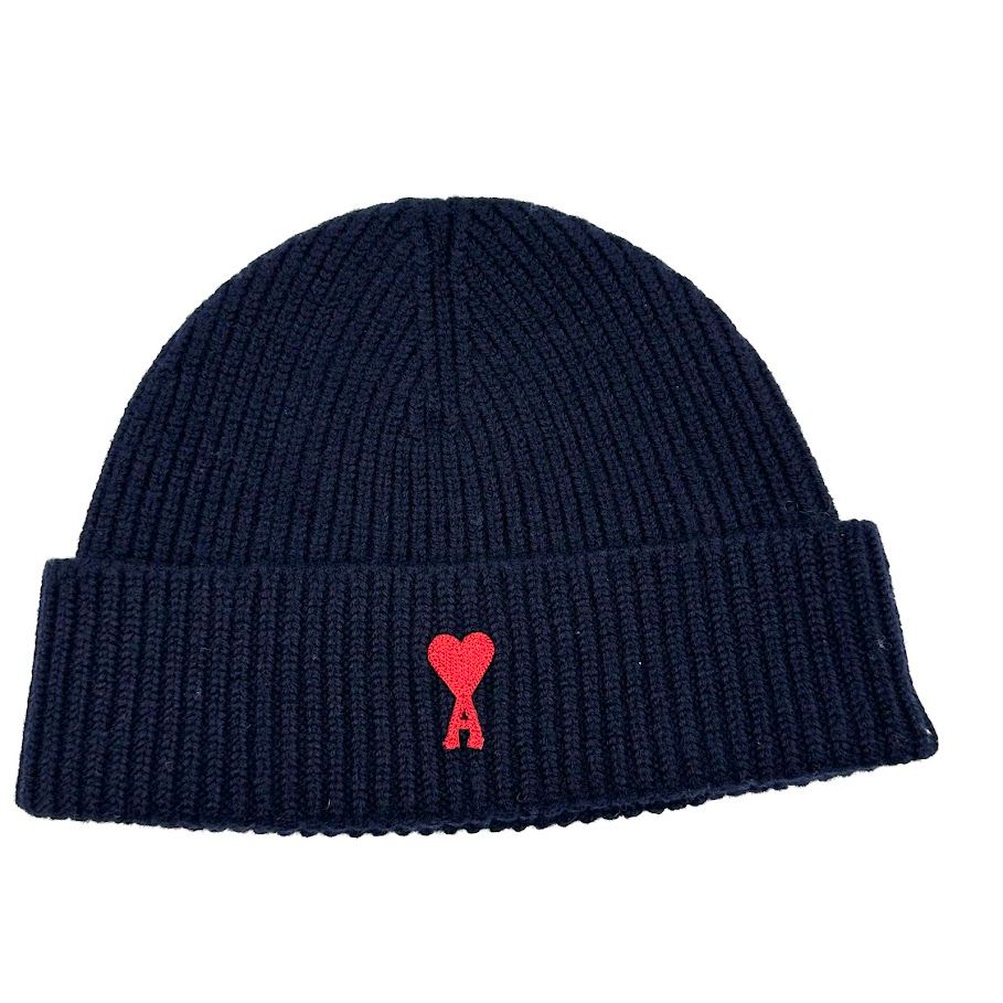 【美品】AMI PARIS アミパリ　ニット帽　ネイビー Ami paris アミパリス ニット帽 ネイビー - メルカリ