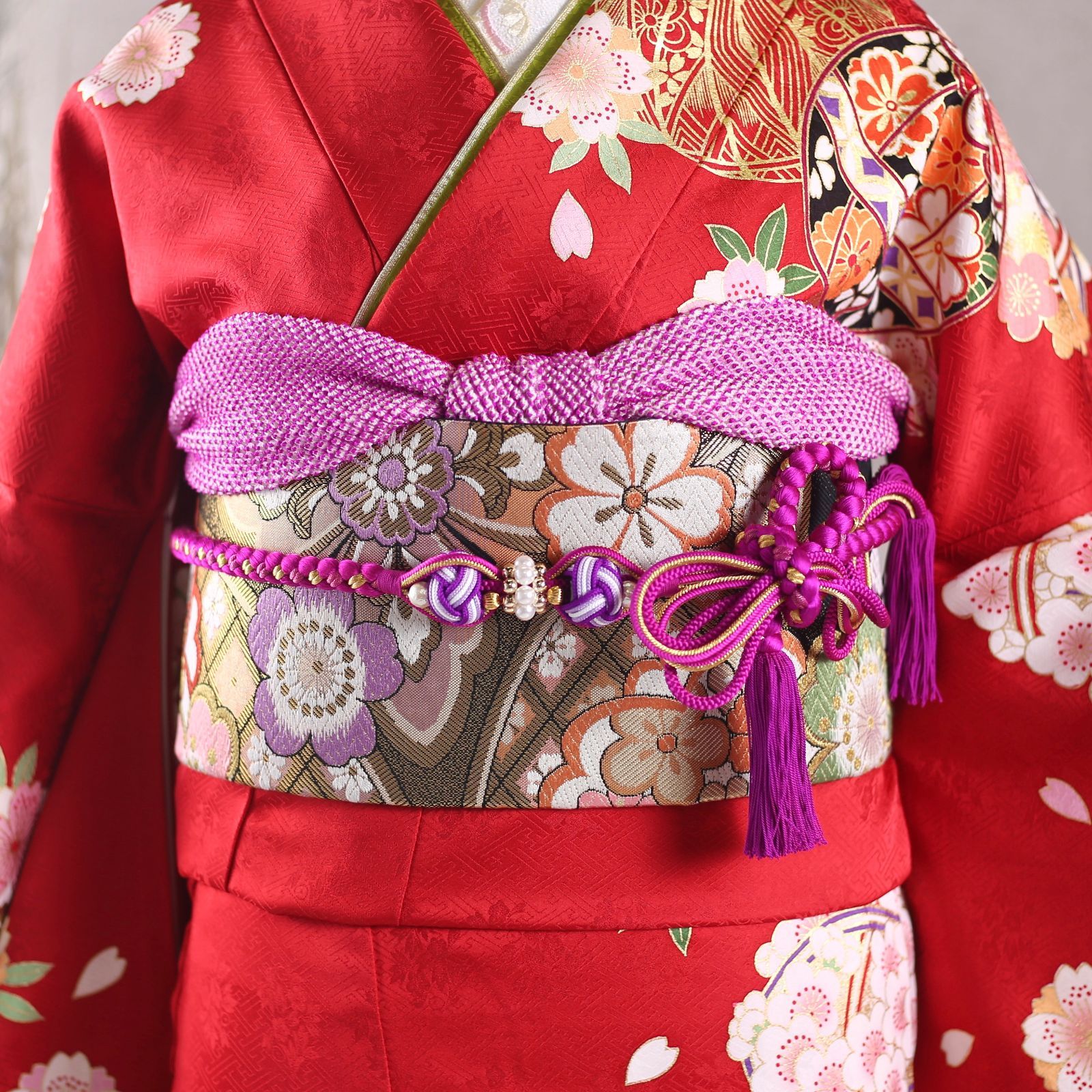 振袖フルセット 振袖セット 振袖 LLサイズ 中古 赤×古典 美品 成人式