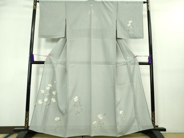 平和屋着物▽訪問着 単衣 駒刺繍 鈴草花文 金彩 正絹 逸品