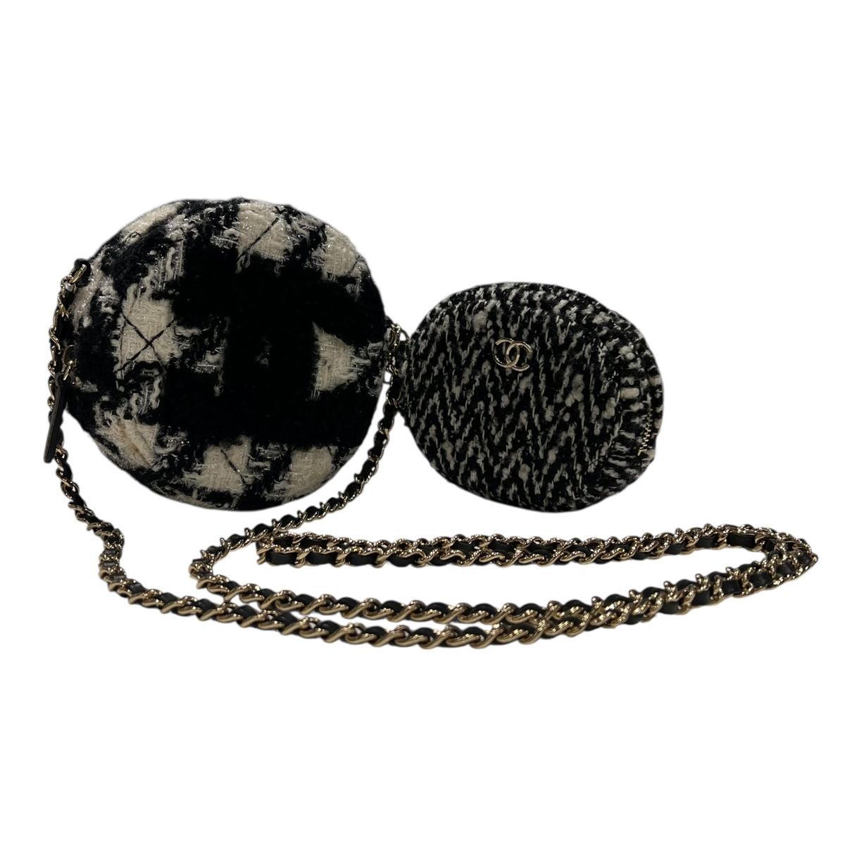 CHANEL シャネル AP0986 ラウンド千鳥柄チェーンクラッチバッグ 28番台 チェーンウォレット ショルダーバッグ セット ラッチ＆コインパス レディース 24018670 SA