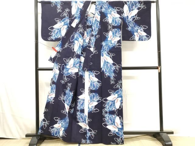 平和屋着物∴夏物 浴衣 有松鳴海絞り 舞蝶菊文 綿 逸品 CAAW1082ng