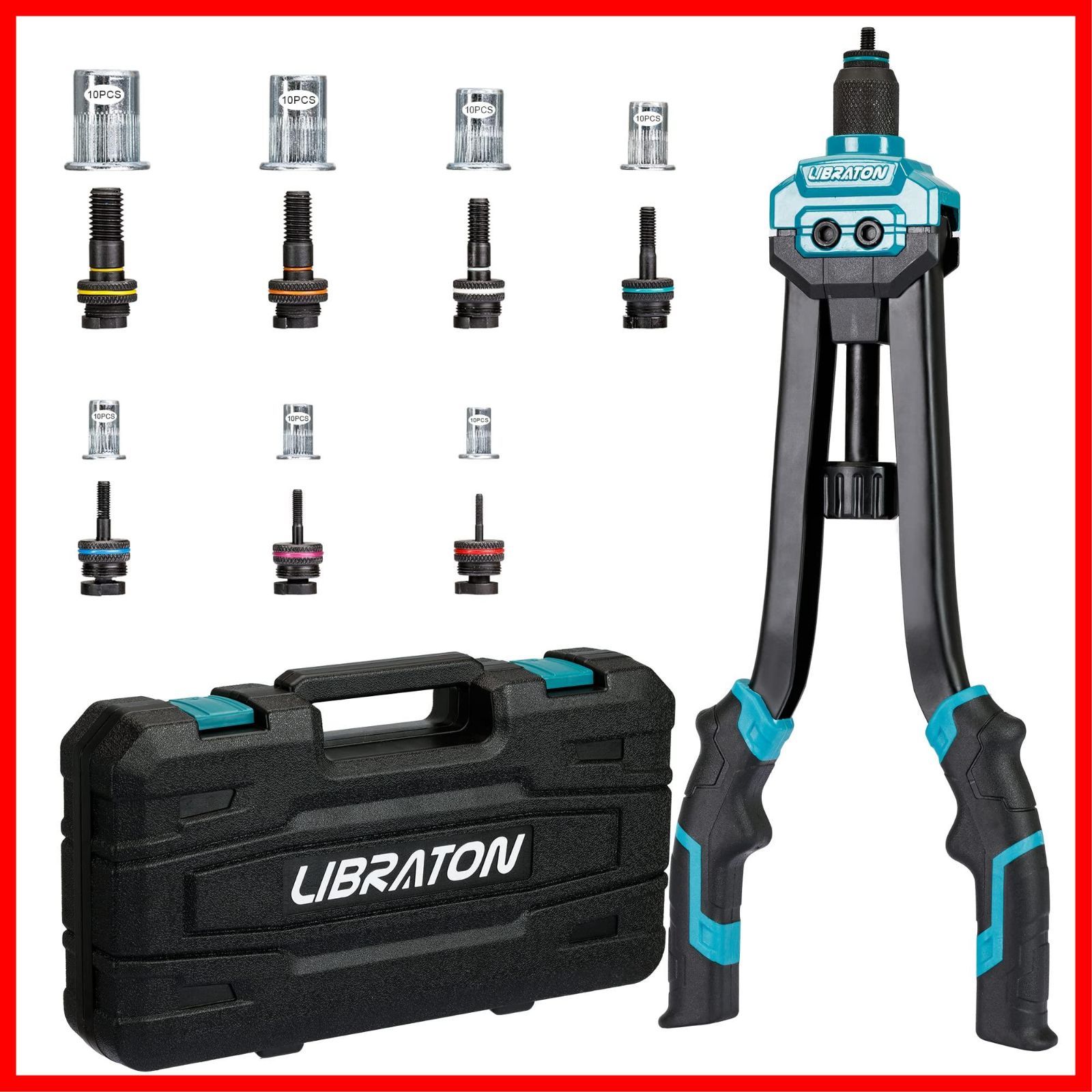 【在庫処分】ハンドリベッターセット 両手式 M3/M4/M5/M6/M8/M10/M12 LIBRATON ハンドリベットナットツール 70PCSリベットナット付属