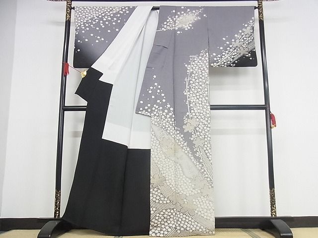 平和屋本店□極上 十日町 名門 滝泰謹製 訪問着 襲絞り 枝花文 暈し