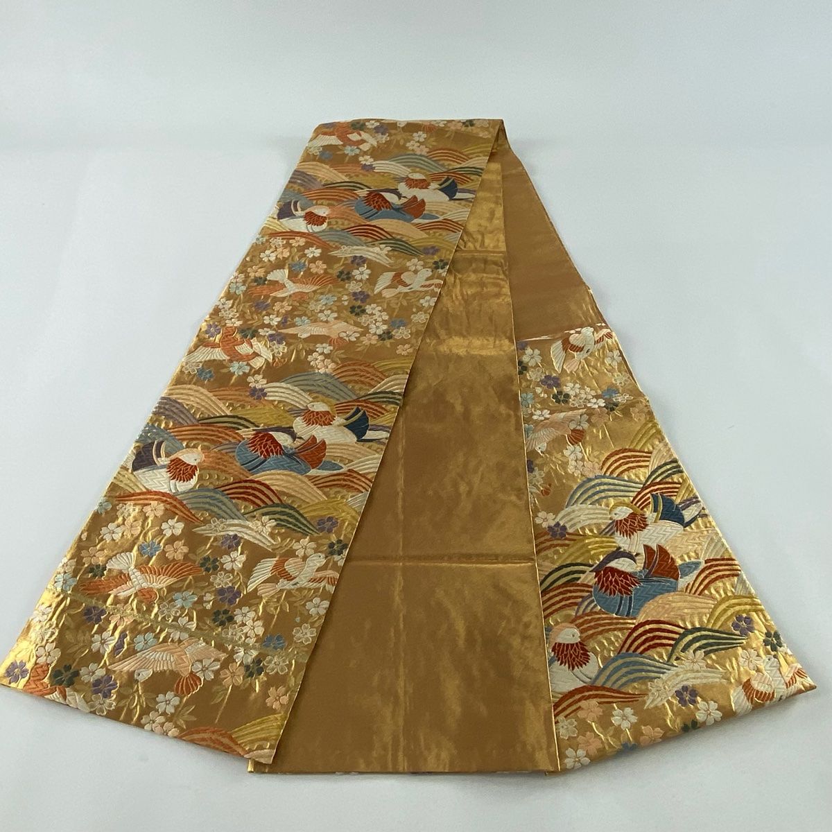 袋帯 美品 秀品 華文 草花 金糸 箔 抹茶色 六通 正絹