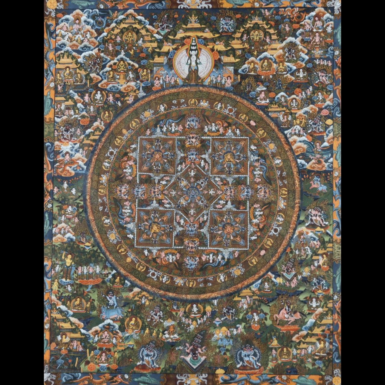 仏教美術 「曼陀羅」 肉筆画20号 仏画 古画 極細密 タンカ 中国