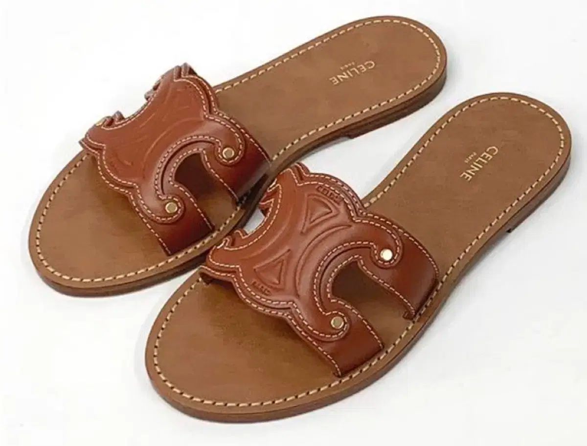 CELINE セリーヌ ロゴ トリオープ カーフスキン ミュール サンダル