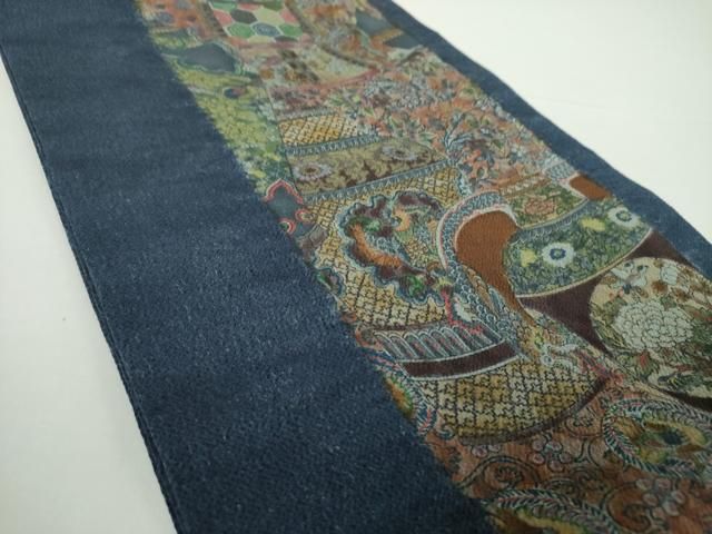 平和屋着物○摺型友禅 京都 多ち花 全通柄 九寸開き名古屋帯 器物花鳥