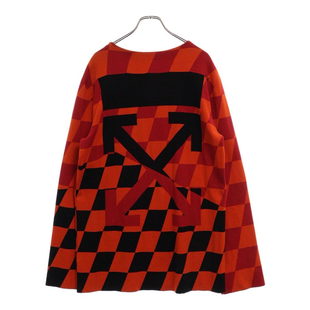 OFF-WHITE (オフホワイト) ブロックチェック ラバー ロゴ プルオーバー トレーナー オレンジ/レッド OMHE029F19193031
