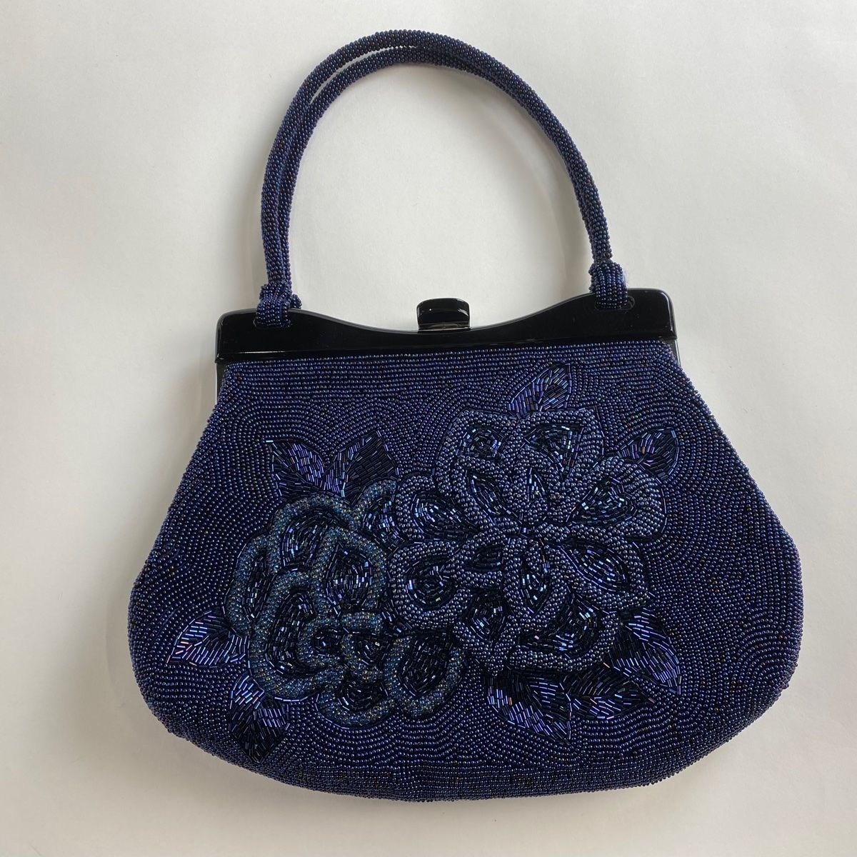 和装バッグ 優品 ビーズバッグ フォーマル 草花 紺色 ビーズ 和装小物 