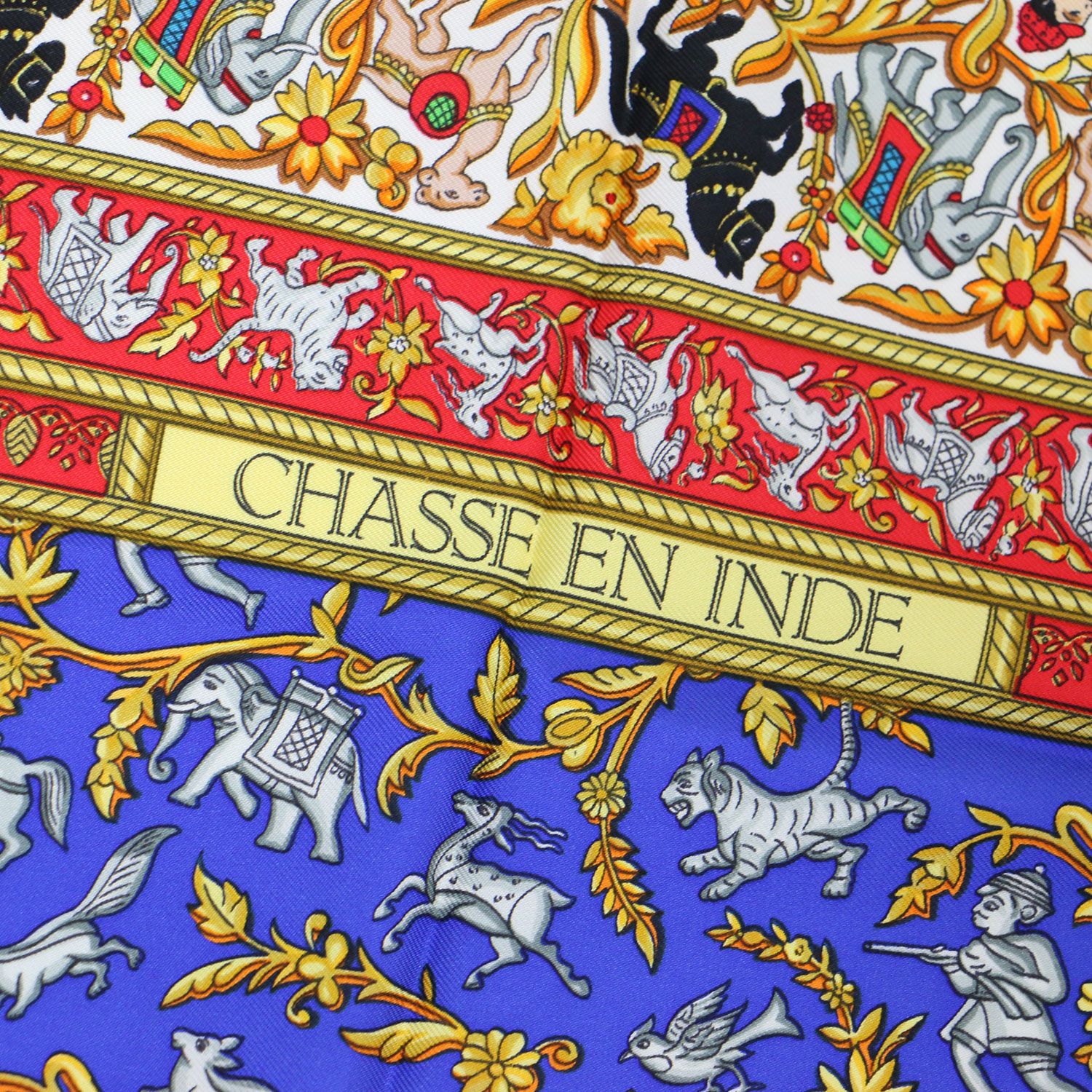 HERMES エルメス カレ90 「CHASSE EN INDE 」 HERMES Silk Chasse en Inde Scarf 90 1517105 | FASHIONPHILE