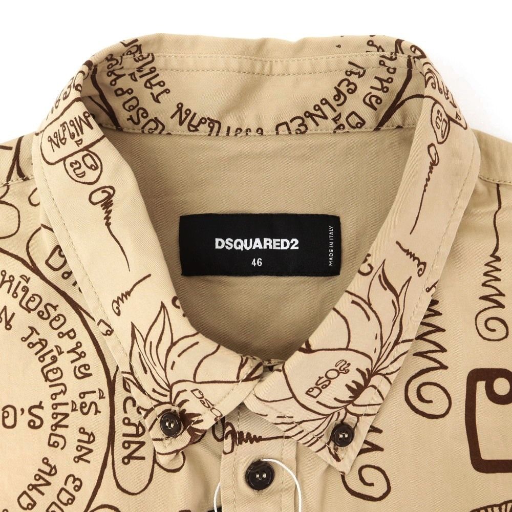 ディースクエアード　メンズ　半袖サファリシャツ　ベージュ　サイズ46 新品】ディースクエアード DSQUARED2 ストレッチ コットン