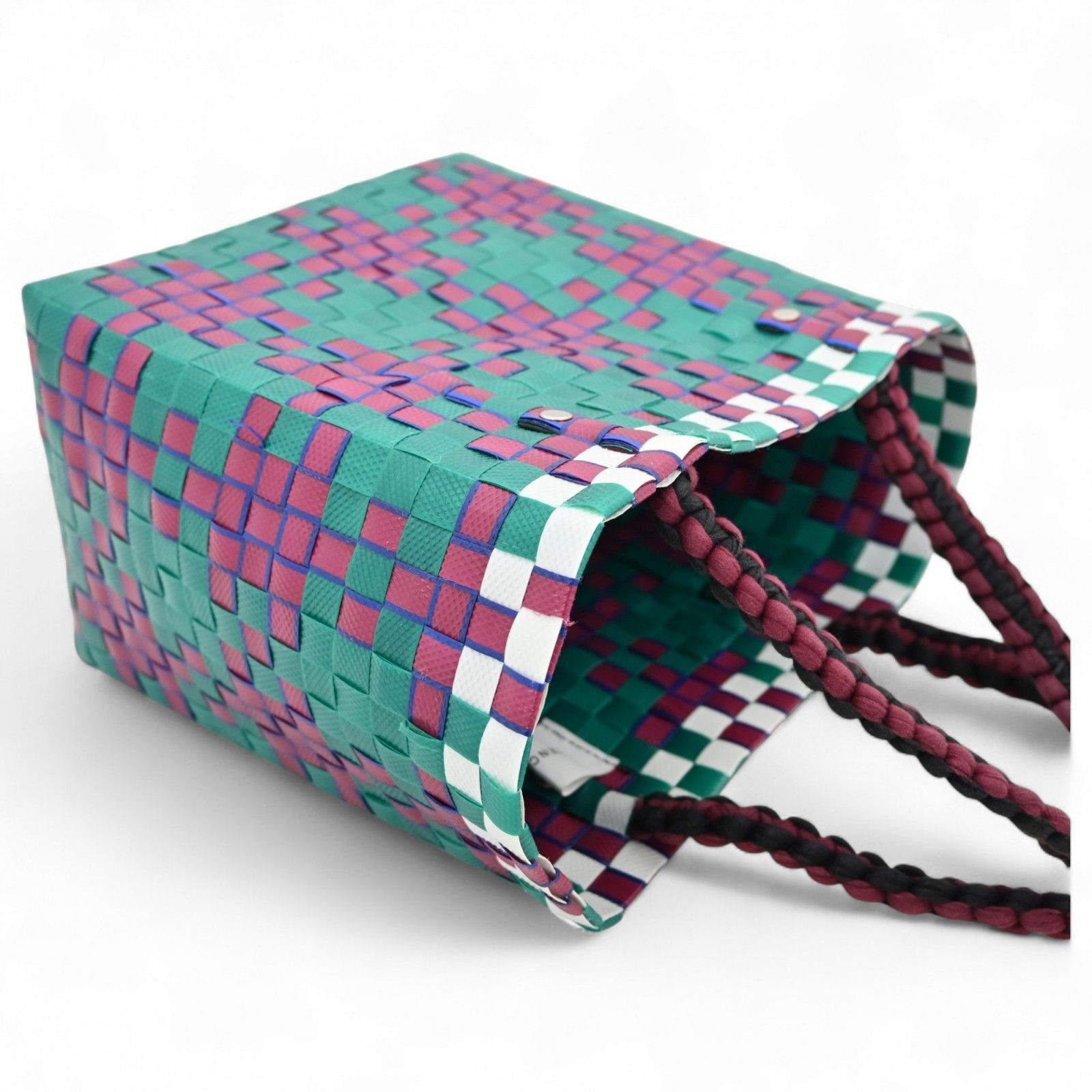 マルニ かごバッグ ピクニック グリーン × ボルドー × ホワイト