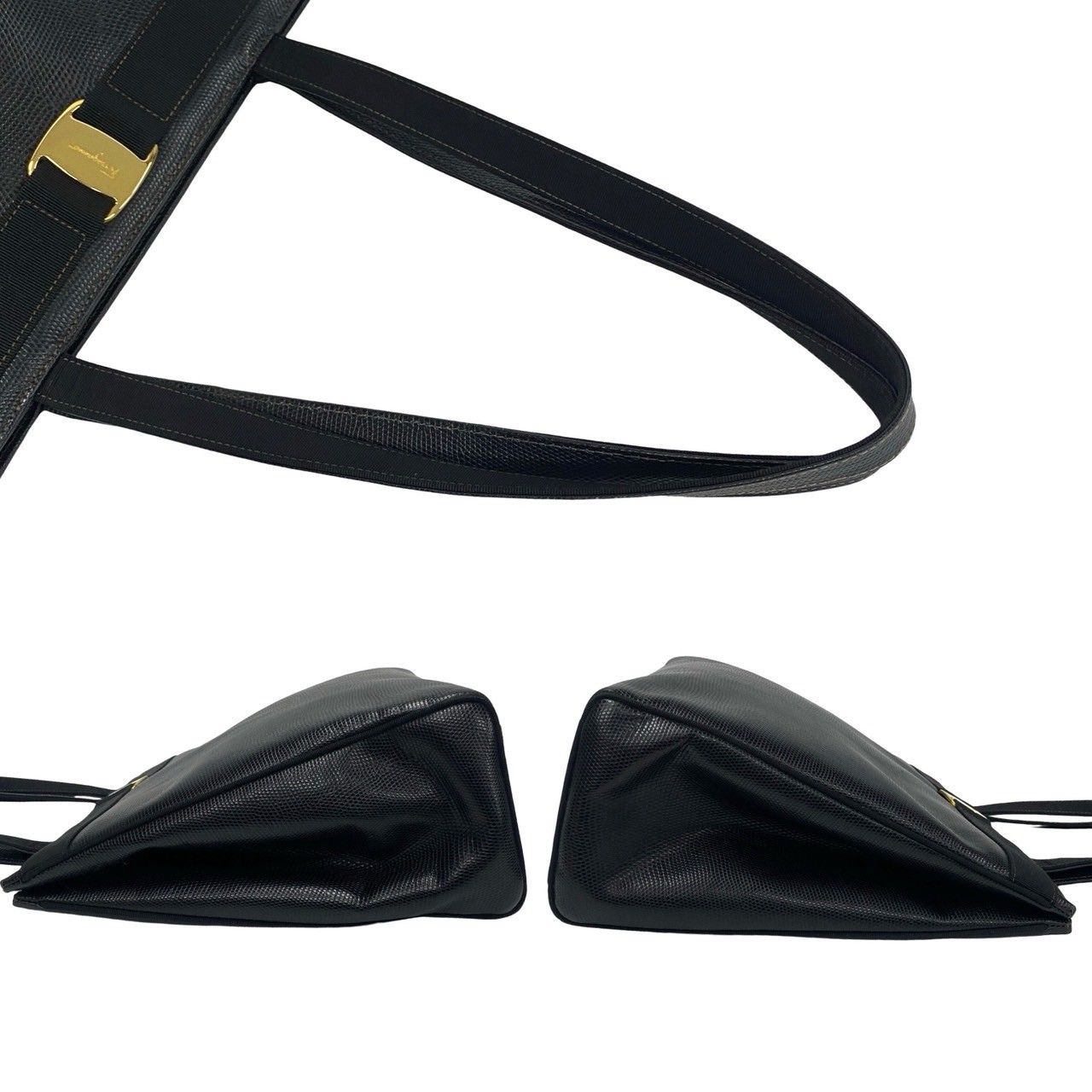 超美品 フェラガモ ヴァラリボン付き 本革 レザー トート バッグ ブラック 黒 極 美品 Salvatore Ferragamo サルヴァトーレ フェラガモ ヴァラ