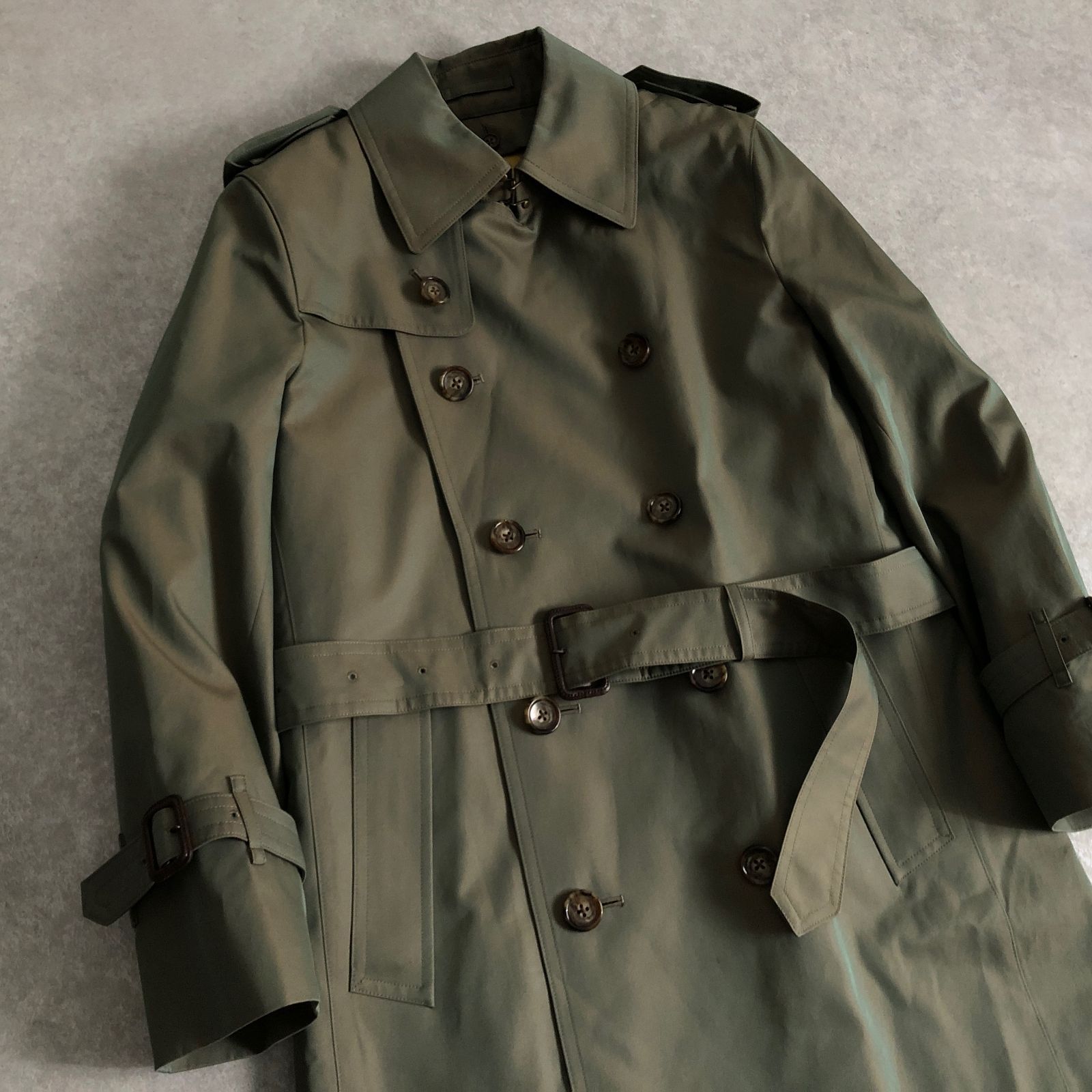 フラットヘッド トレンチコート ライナー ブランケット 定価118,000円 極美品 定価11万 THE FLAT HEAD 玉虫色 トレンチ コート ミドル