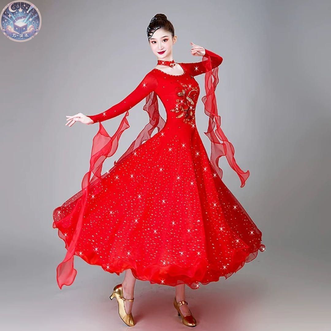 豪華ストーン付スタンダードドレス✨競技会や発表会に最適！リボンフロート付き 豪華ストーン付スタンダードドレス✨競技会や発表会に最適