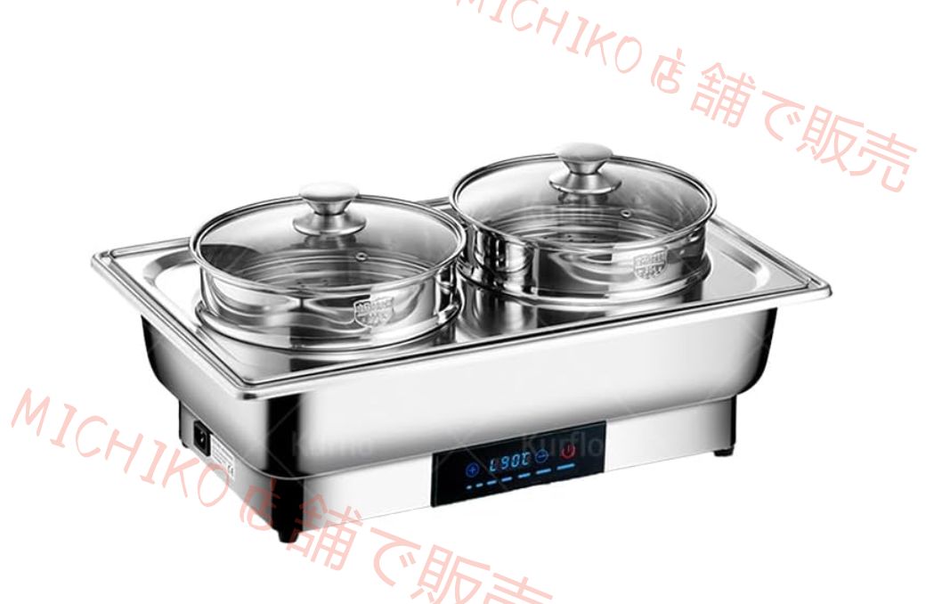 ビュッフェサーバー 保温器 業務用 チェーフィングディッシュ ダブルスチームオーブン 湯煎式 ステンレス製 セルフサービスのスープコンロ ダブルヘッドビュッフェ ホテル食器 蒸しパン トウモロコシ 蒸し器2個